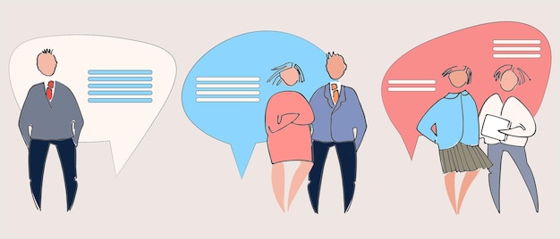 Business people presenting their ideas chatting thinking having different opinions People vector illustrations speech bubbles