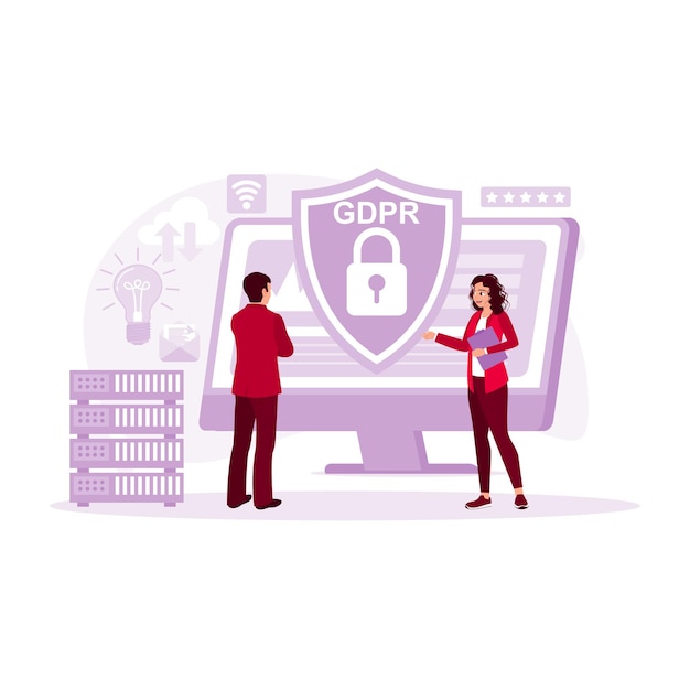 Business people protect their personal data information Padlock and shield icon on a computer screen