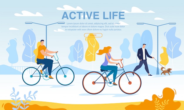 Business people riding bikes active life web template