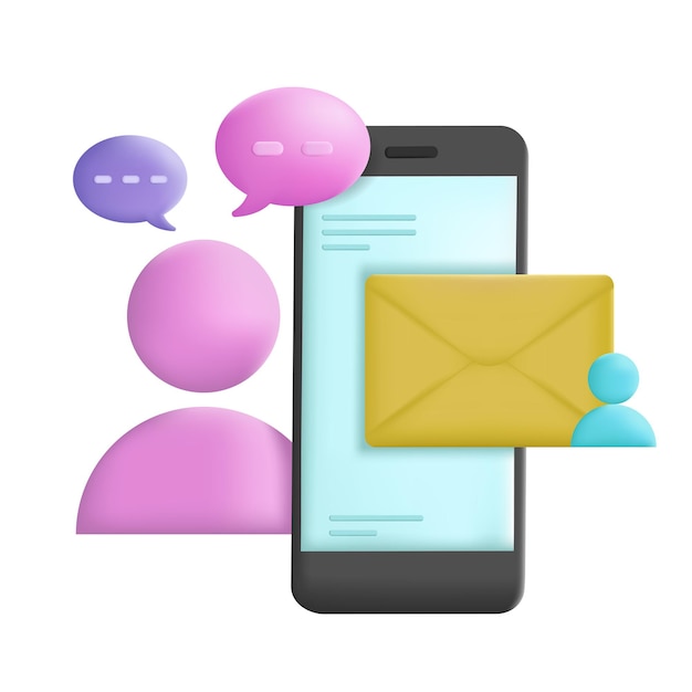 Business People send email on mobile phone 3d cartoon style vector illustration design.