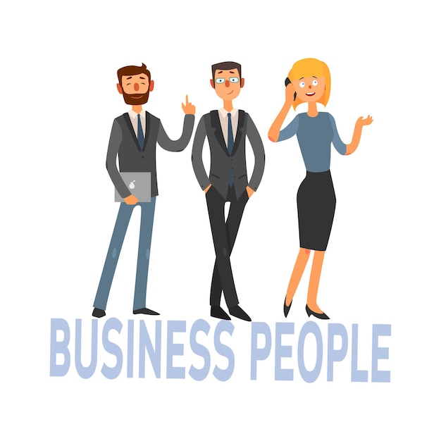 Набор деловых людей из трех офисных работников Простой стиль векторной иллюстрации с текстом на белом фоне
