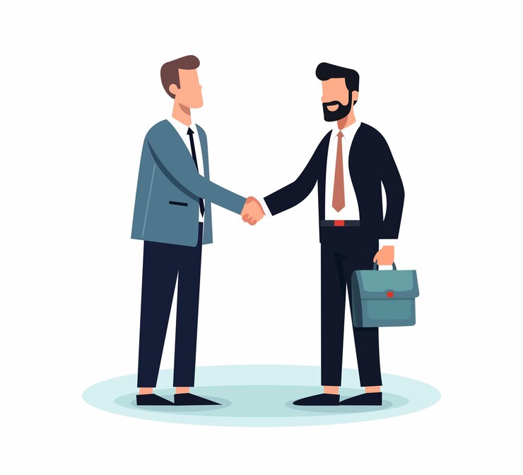 Vector business people shaking hands flat vector character for web