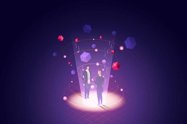 business people shaking hands at virtual technology metaverse for future businesses