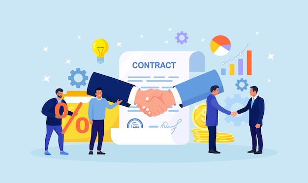 business people shaking their hands confirming the agreement. successful partners signing contract document with stamp. partnership, cooperation, business relationship. handshake