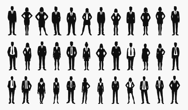 Vector business people silhouette set business man and woman silhouettes business team meeting background