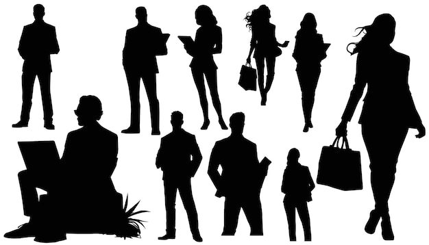 Business People Silhouette Set Businesspeople Group Hold Document Folders Human Resources Collection Vector Illustration