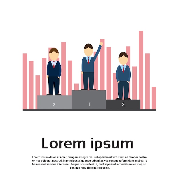 Vector business people stand on podium chart bar background