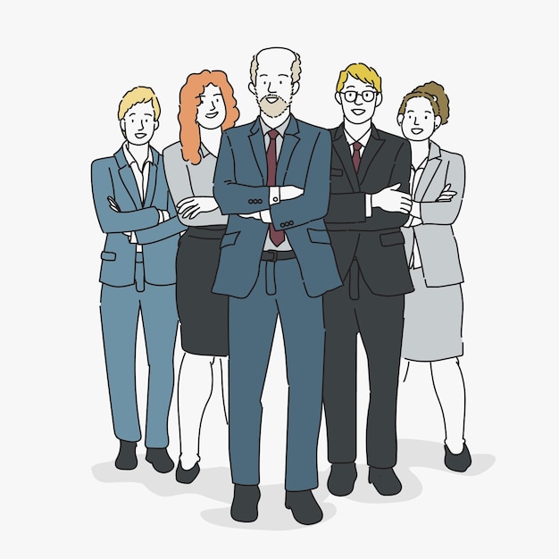 Business people standing in line Vector outline illustration of business people