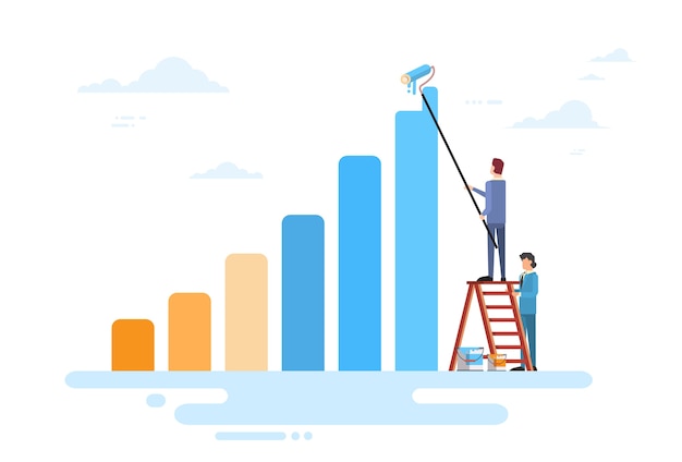 Vector business people team drawing financial bar graph