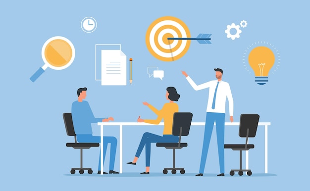 business people team working meeting planning for business goals Flat vector illustration design co