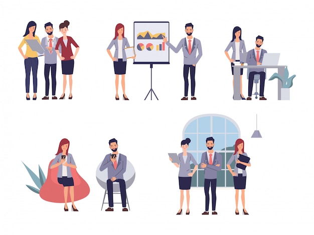 Business people teamwork office seminar meeting. cartoon vector illustration in flat style.