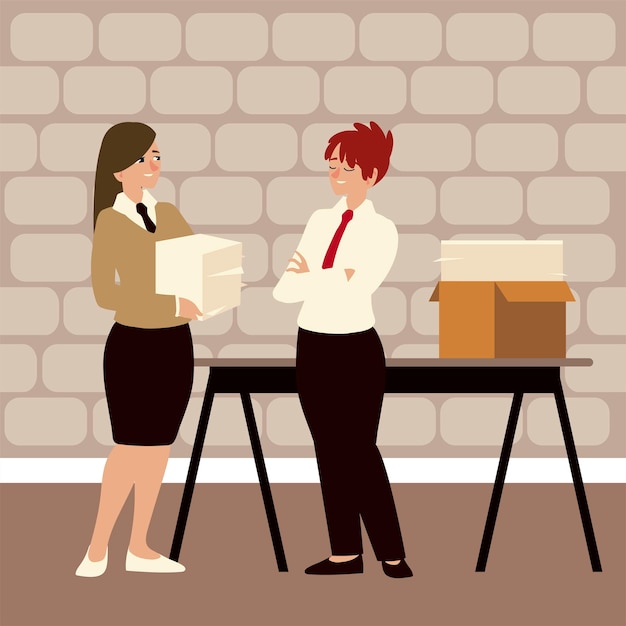 Vector business people, two women working in the office with paperwork