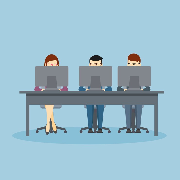 Vector business people using laptops