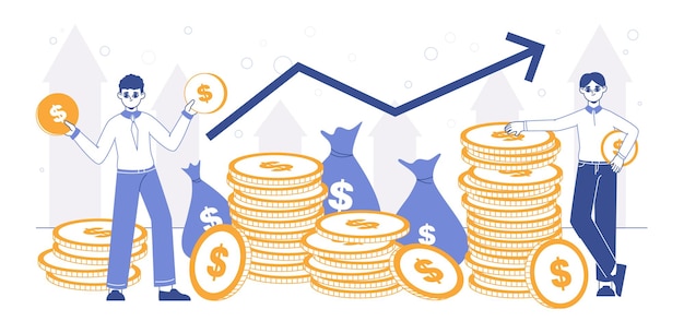 business people with money stack profit or price increase concept vector symbols illustration