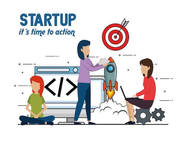 business people with start up set icons