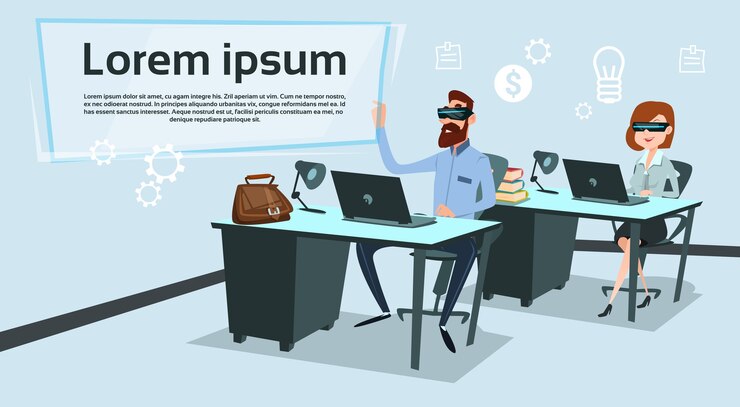 Vector business people woman sitting at desk 