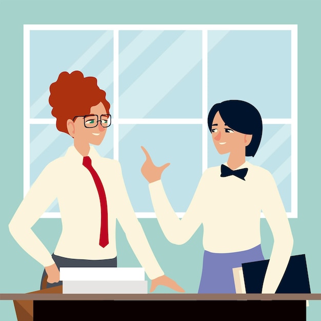 business people, women working with documents in the office  illustration