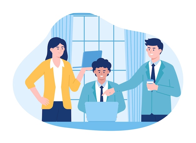 Vector business people working in the office are exchanging ideas concept flat illustration