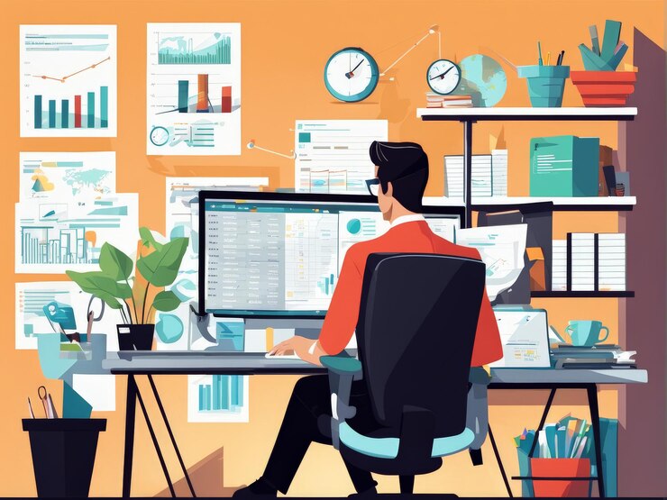Vector business people working in office business office