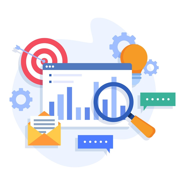 Vector business performance data analysis flat illustration concept