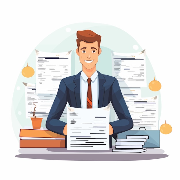 Vector business person in charge of recruitment who selects documents