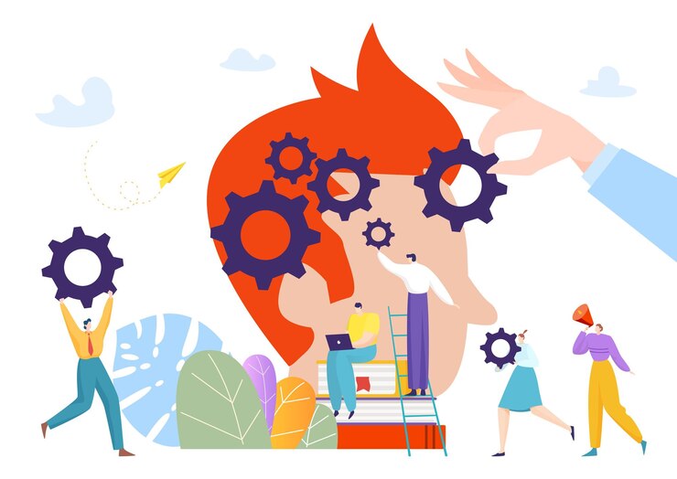 Vector business plan brainstorming creative idea tiny company teamwork together problem solution flat