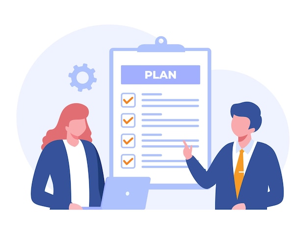 Business plan concept target finance start up strategia team work management company flat vector banner per il sito web della pagina di destinazione