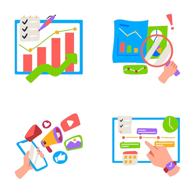 Vector business plan stickers in flat style