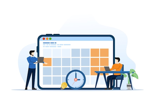 Vector business planning concept with business team working with digital online calendar