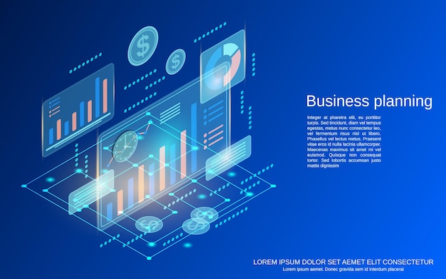 Business planning flat 3d isometric vector concept illustration