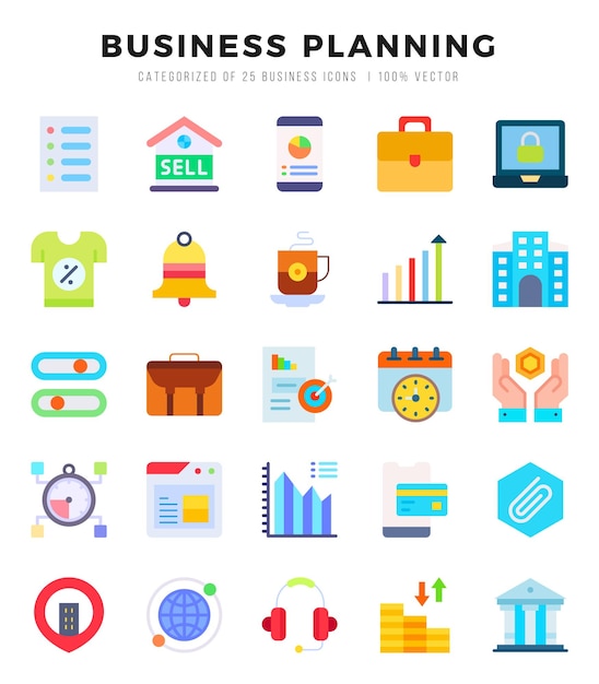 Business Planning icons Pack Flat icons set Business Planning collection set Simple vector icons