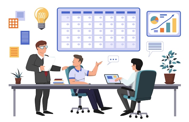 Business planning meeting concept background cartoon vector. Business meeting