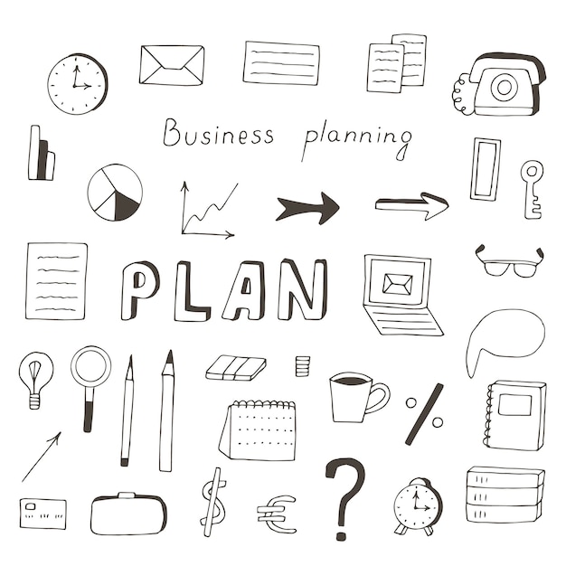 Vector business planning set vector illustration hand drawing