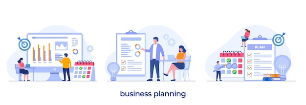 Vector business planning, target, business workflow, time management, planning, task app, teamwork, meeting. creative flat design for web banner, marketing, business presentation.