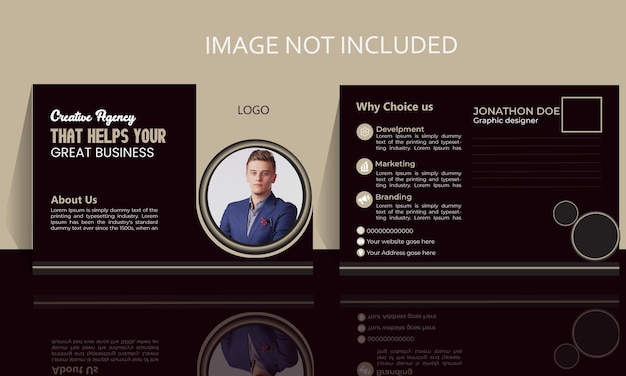 business post card design black background design color gold with image