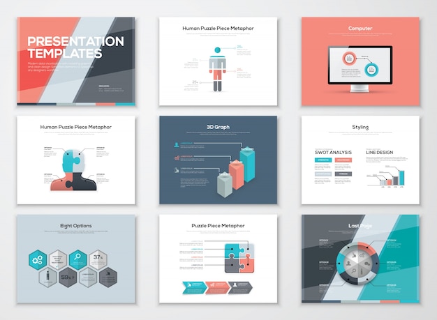 Brochure di presentazione aziendale e elementi vettoriali infografici