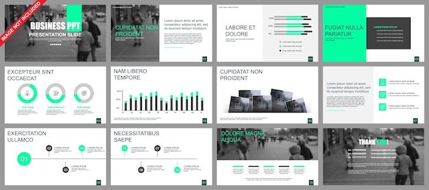 La presentazione aziendale fa scorrere i modelli dagli elementi infographic