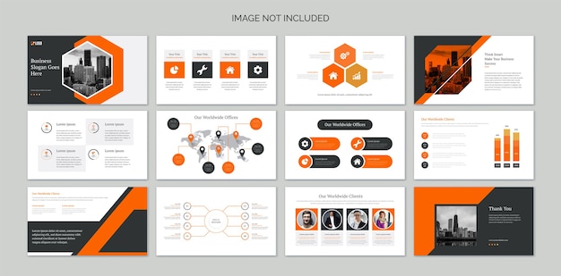 Business presentation slides with infographic elements