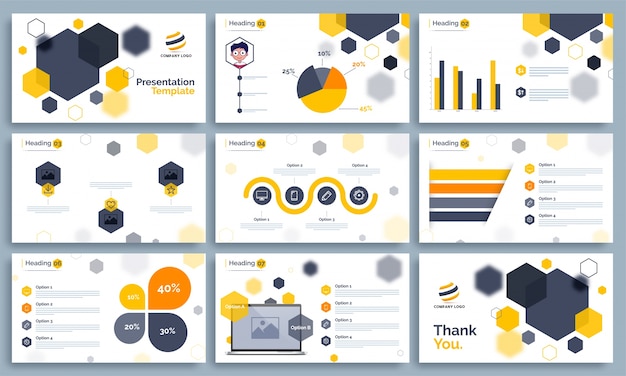 Vector business presentation template set with infographics.