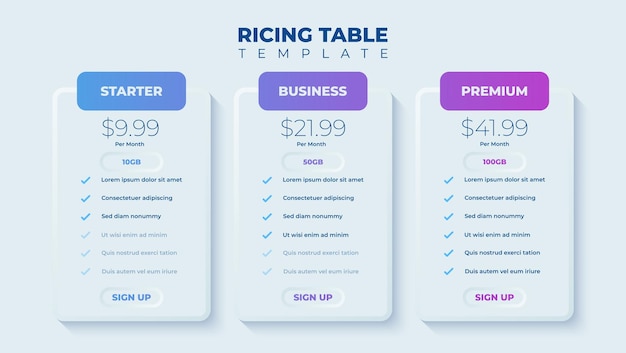 Business price chart template Web banner checklist template design Design a price list comparison