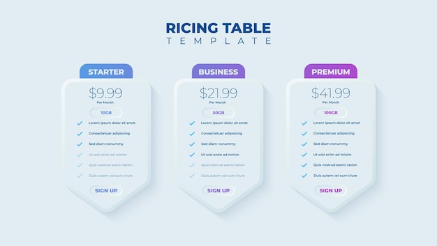 Business price chart template Web banner checklist template design Design a price list comparison