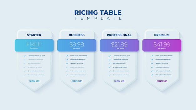 Vector business price chart template web banner checklist template design design a price list comparison