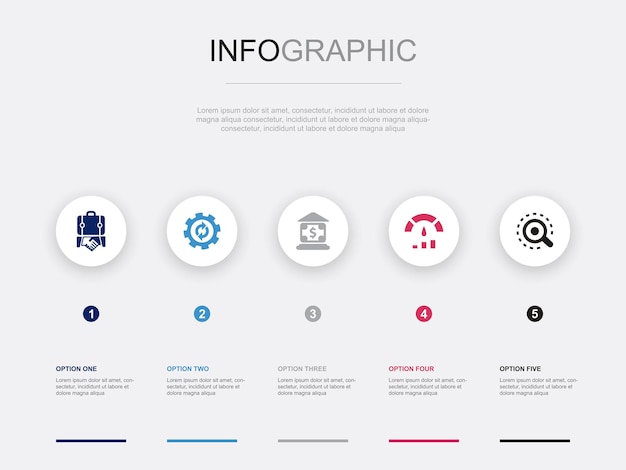 비즈니스 프로세스 균형 성능 분석 아이콘 인포그래픽 디자인 템플릿 5단계로 창의적인 개념