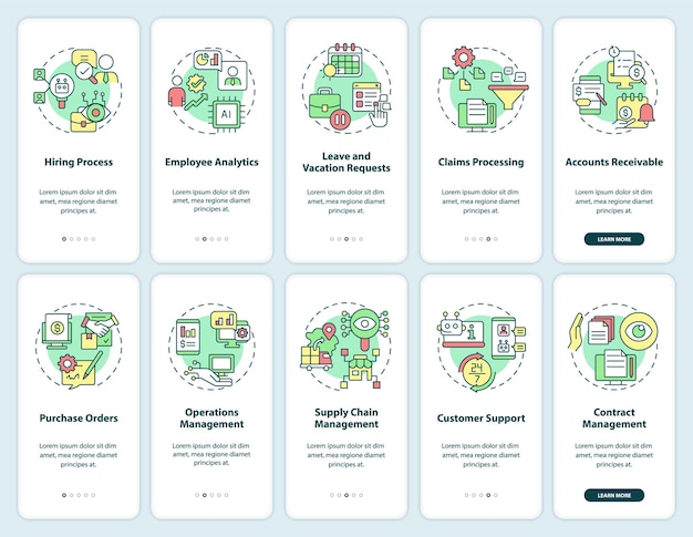 Business process and banking automation onboarding mobile app screen set