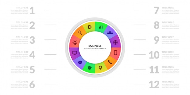 Grafico del grafico di processo aziendale con segmento a più fasi, elementi infographic di ciclo colorato