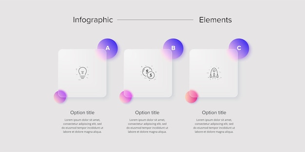 3 단계 사각형이있는 비즈니스 프로세스 차트 인포 그래픽