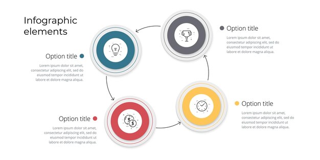 Infografica del grafico dei processi aziendali con 4 opzioni di passaggio grafica quadrata del flusso di lavoro aziendale