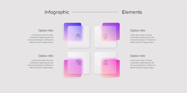 Business process chart infographics with 4 step squares corporate workflow graphic elements company flowchart presentation slide