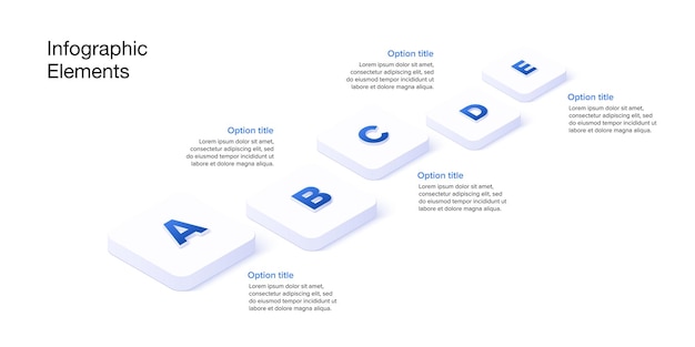 Business process chart infographics with 5 step cubes Cubic corporate workflow graphic elements Company flowchart presentation slide Vector info graphic in isometric design