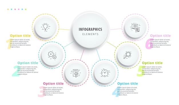 6つのステップセグメントを持つビジネスプロセスチャートのインフォグラフィック円形の企業タイムラインインフォグラフィック要素